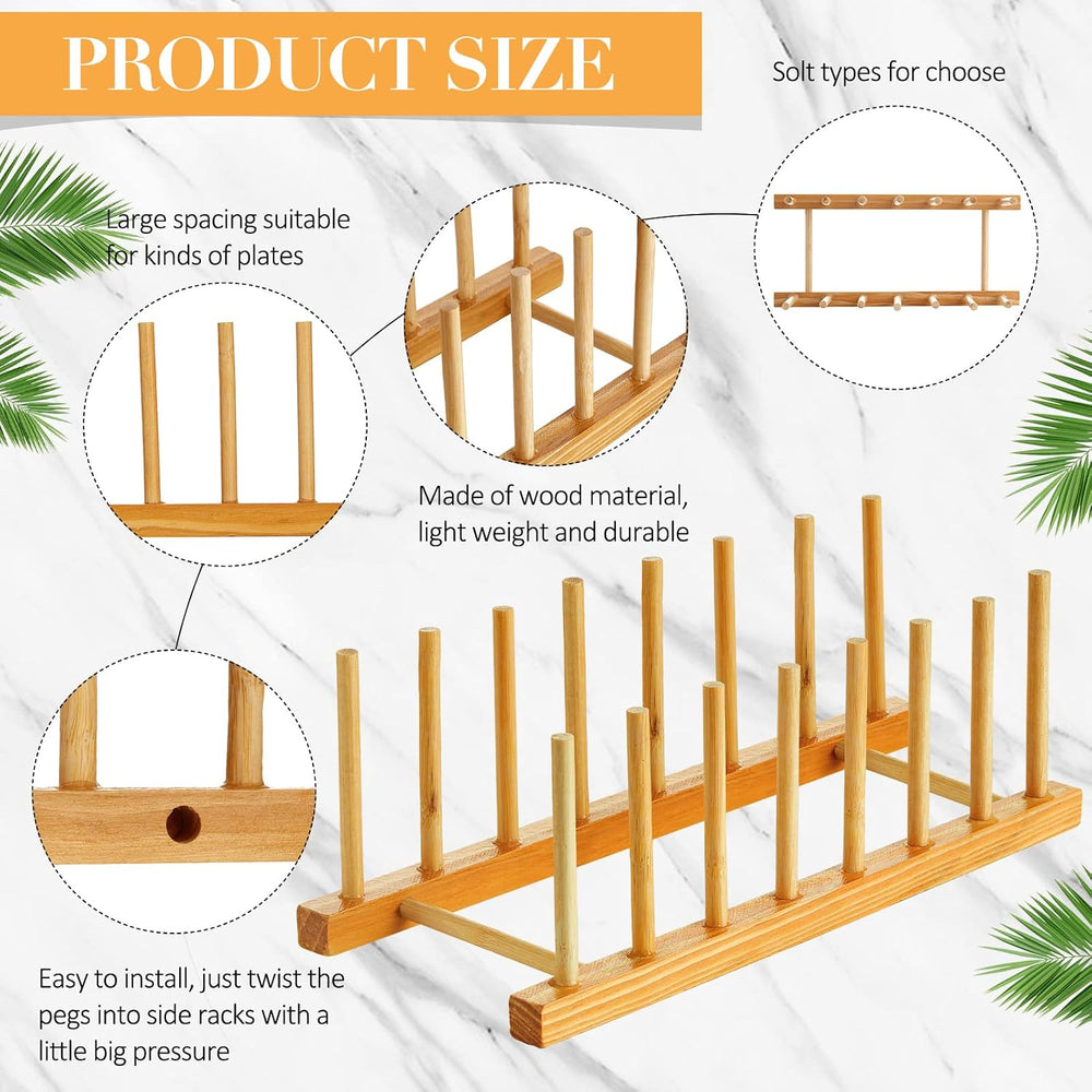 Zopeal 18 Pcs Bamboo Wooden Plate Racks Dish Rack Stand Holder 3/6/ 7 Slots D...