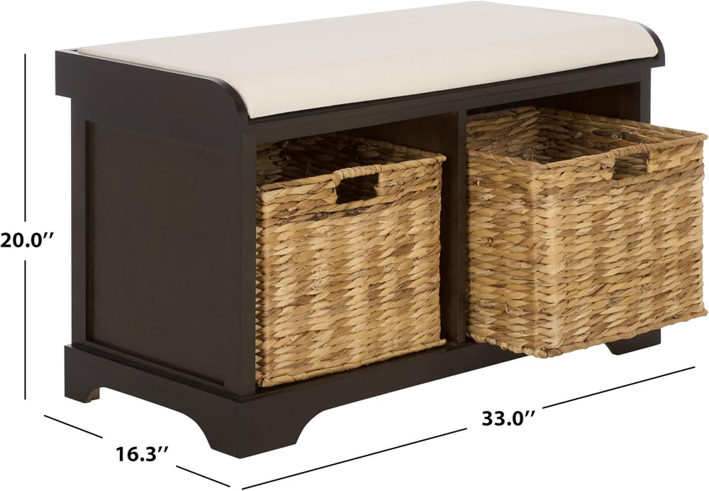 SAFAVIEH Furniture - Freddy 2-Basket Storage Bench - Dark Chocolate - Solid W...