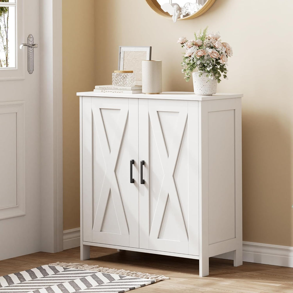 Homleke Farmhouse Shoe Cabinet with 2 Barn Doors & Wood Legs
