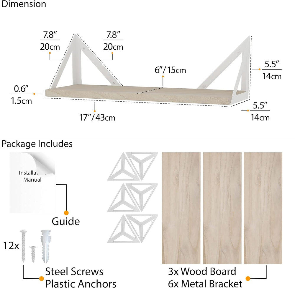 Wallniture Minori Floating Shelves for Wall Storage, Floating Bookshelf Set o...