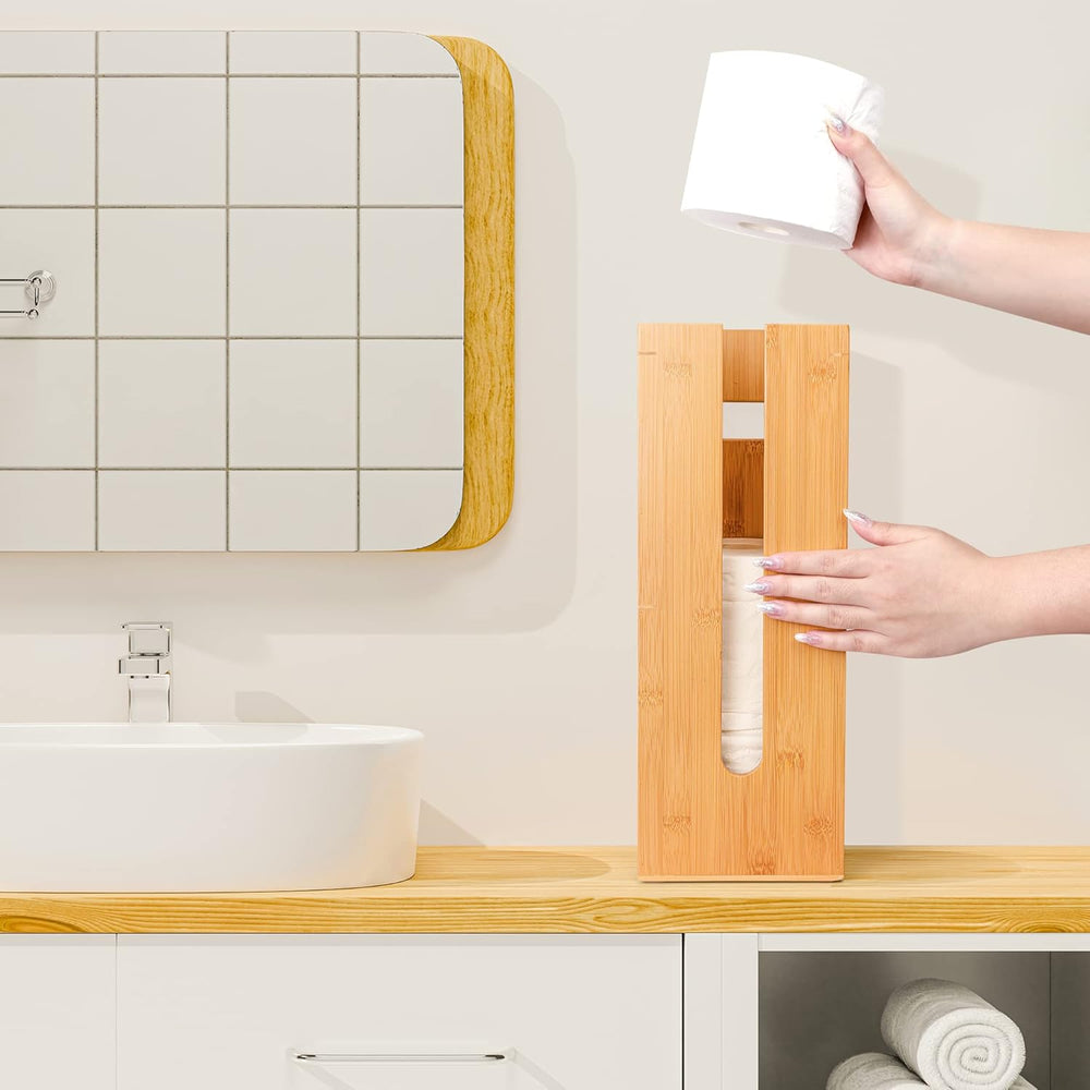 GOBAM Bamboo Toilet Paper Storage - Fits 3 Mega Toilet Paper, Bathroom Organi...