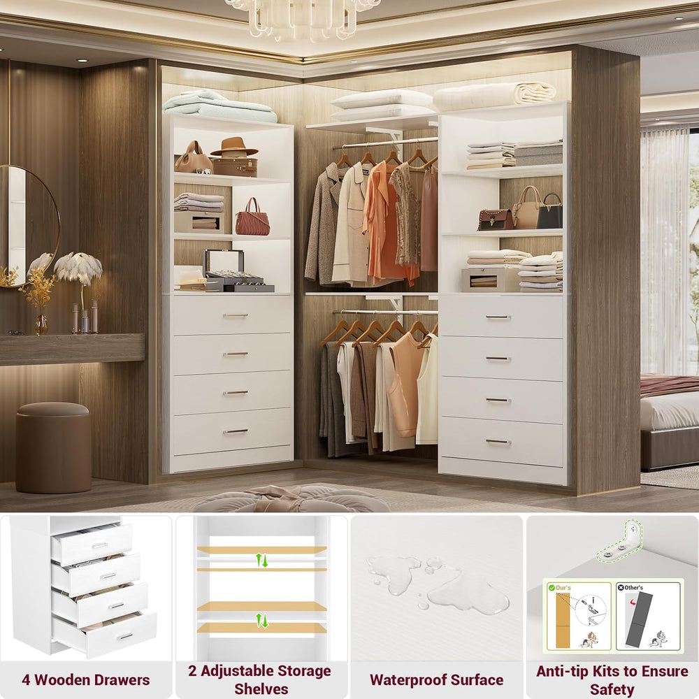 Aheaplus Closet Drawers Organizer System, 3.54FT Wood Closet System with 4 Dr...