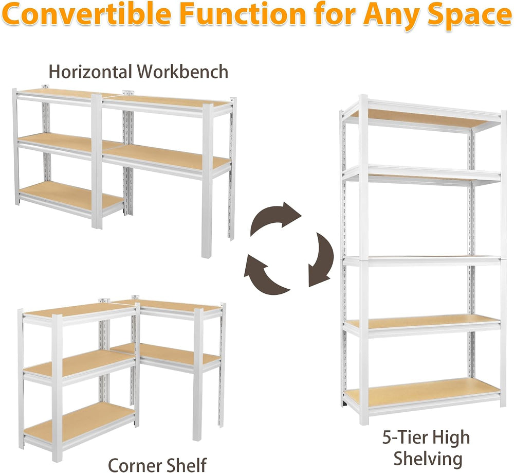 5 Tier White Storage Shelves - Adjustable Pantry Shelves Metal Closet Shelf, ...