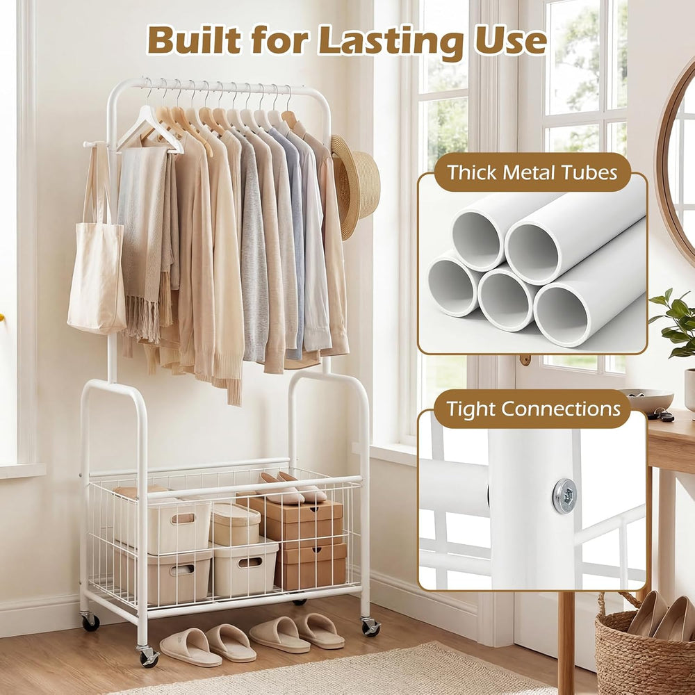 GIANTEX 35" Clothes Rack with Storage Basket,Heavy-Duty Clothing Rack wi...