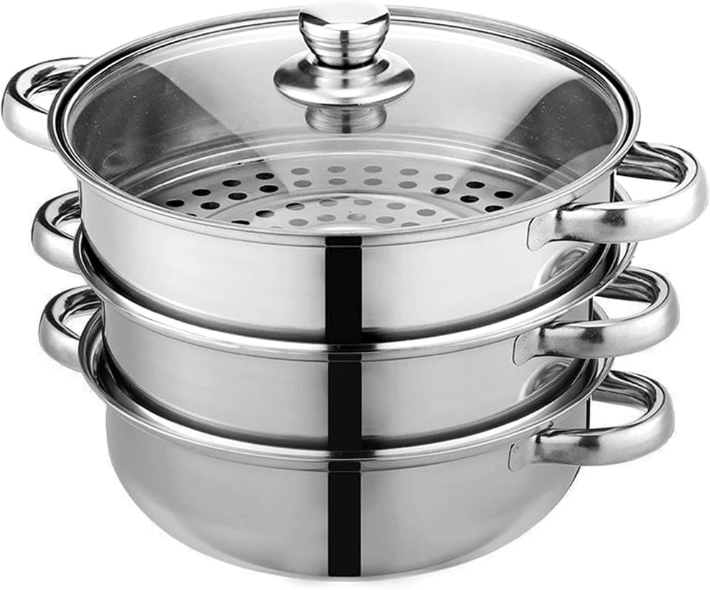 Steamer Pot for Cooking 11 inch Stainless Steel, 3-tier Multipurpose 18/8 Sta...