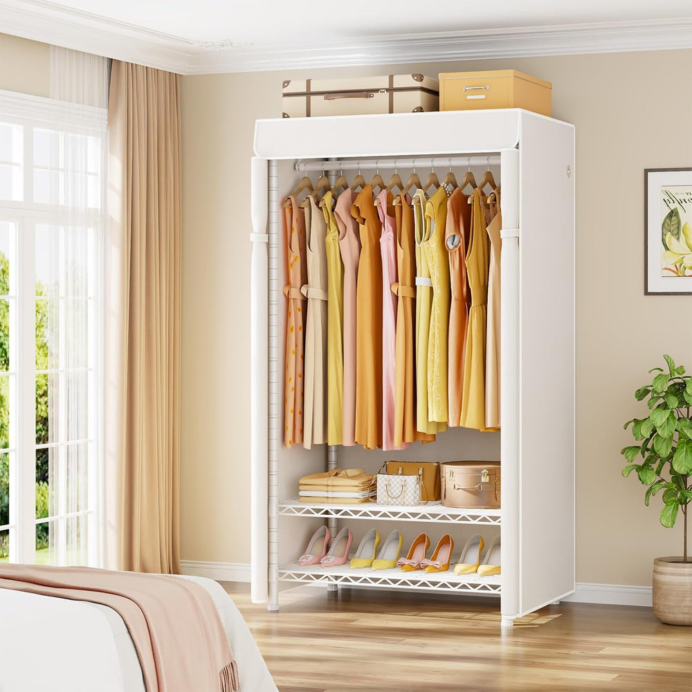 ULIFHOME H5C Clothes Rack with Cover, Covered Clothing Rack Heavy Duty