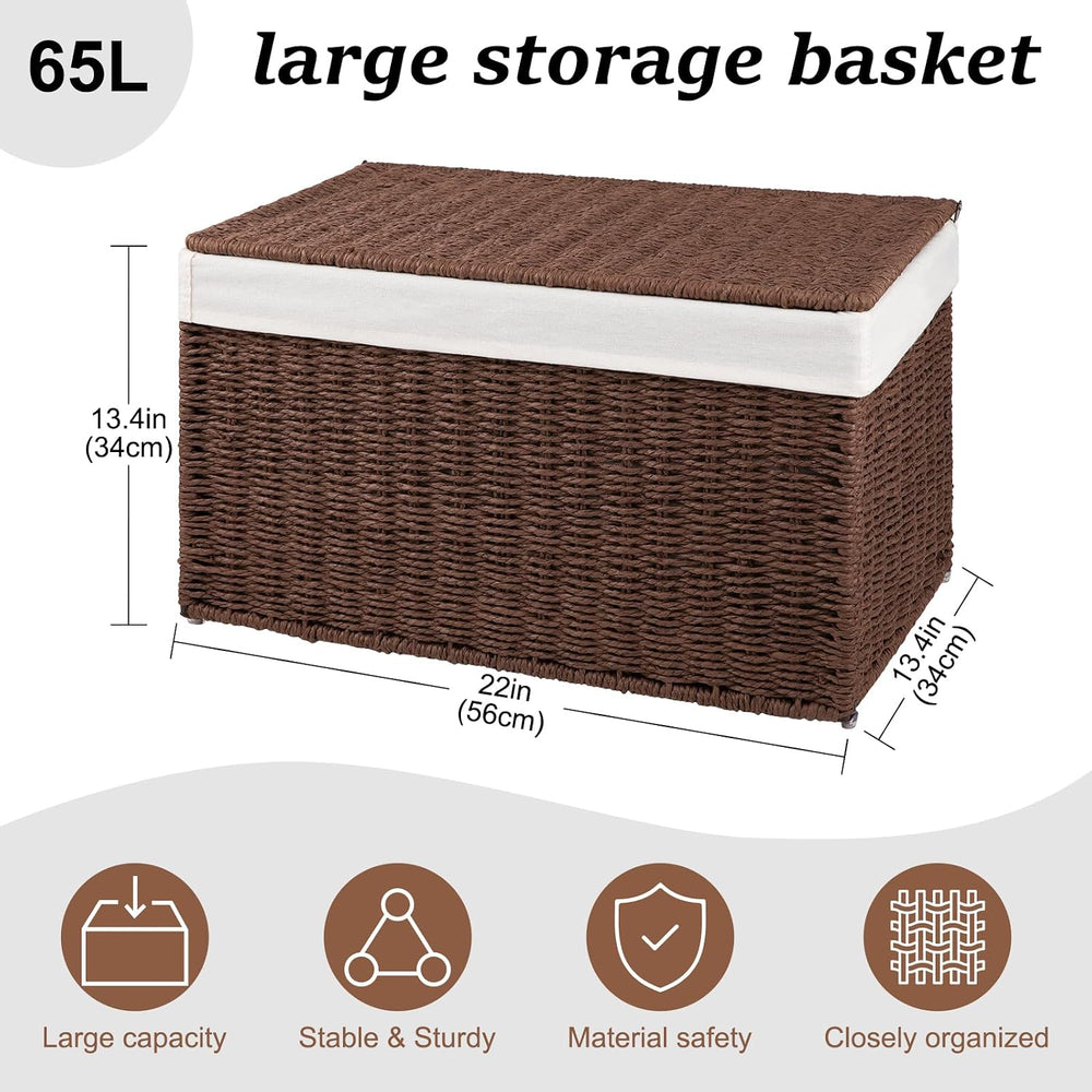 OIAHOMY Storage Basket with Lid, 17.2 Gallon (65L) Blanket Basket with Remova...