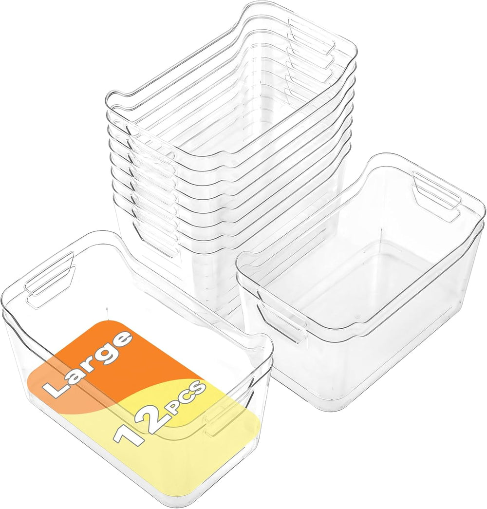 Clear Plastic Storage Bins - 12 Pack Pantry Organizers and Storage,Large Clea...