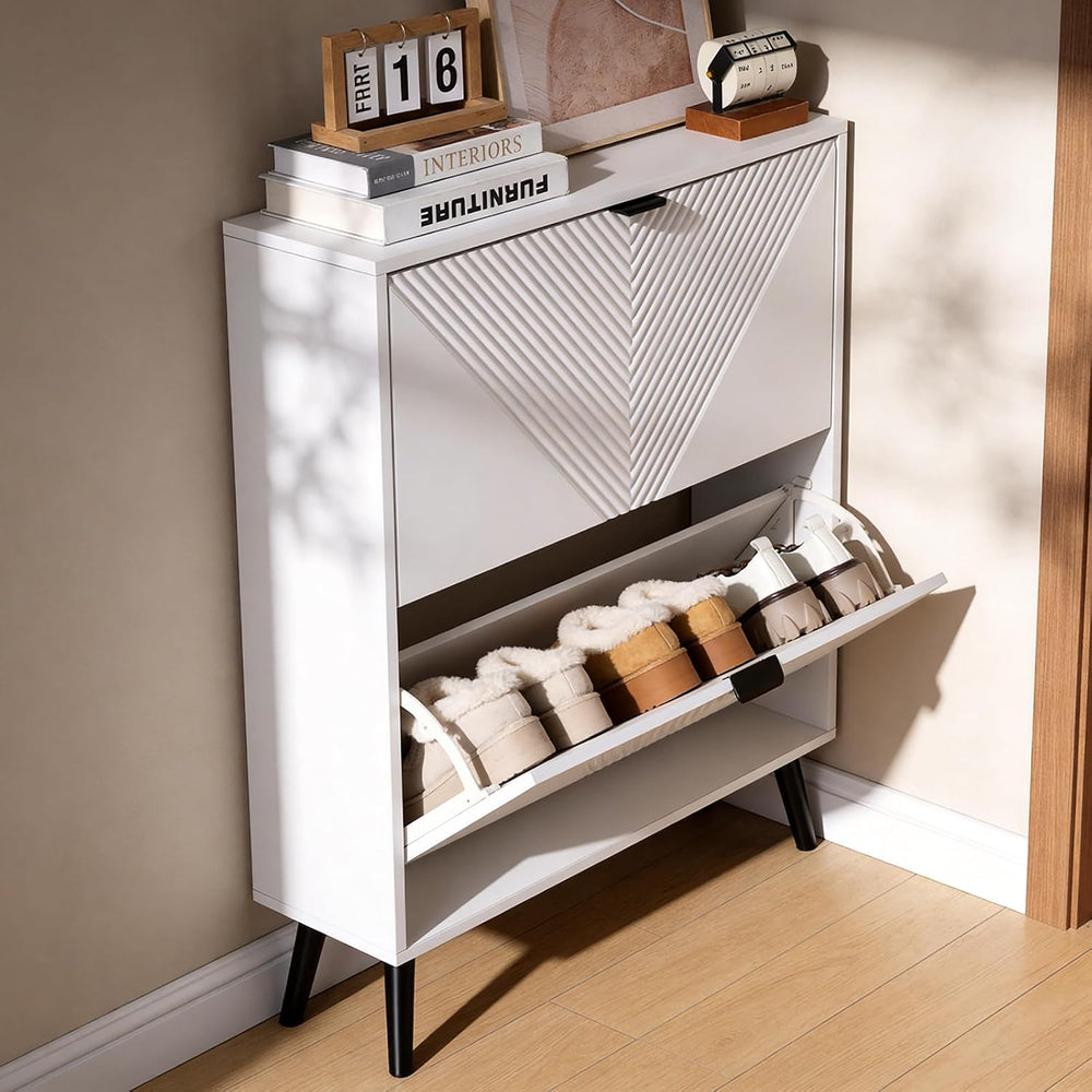 Shoe Cabinet Storage with 2 Flip Drawers, 31.5'' W Freestanding Shoes...