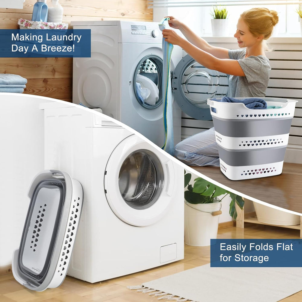 Collapsible Laundry Baskets 42L 2 Pack Pop Up Clothes Hamper for Laundry
