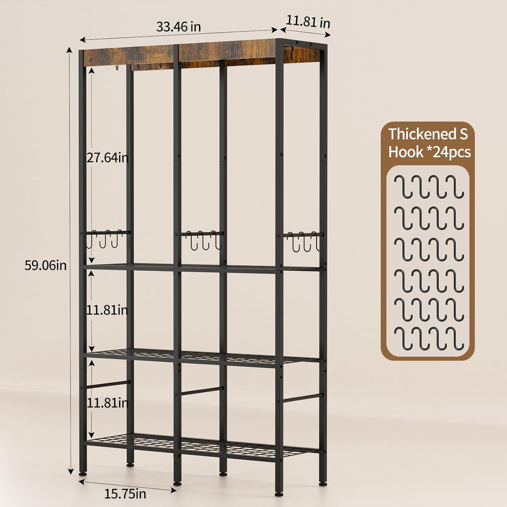 Pot Rack 5 Tier— Pot and Pan Organizer with Hanging Rod, Holds Cast Iron &amp...