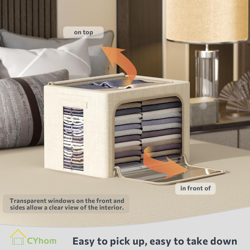 CYhom Extra Large Clothes Storage Bins - Linen Fabric Foldable Stackable Cont...
