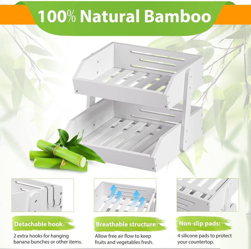 Gmtsl Bamboo Fruit Basket for Kitchen, Fruit Holder for Kitchen Countertop