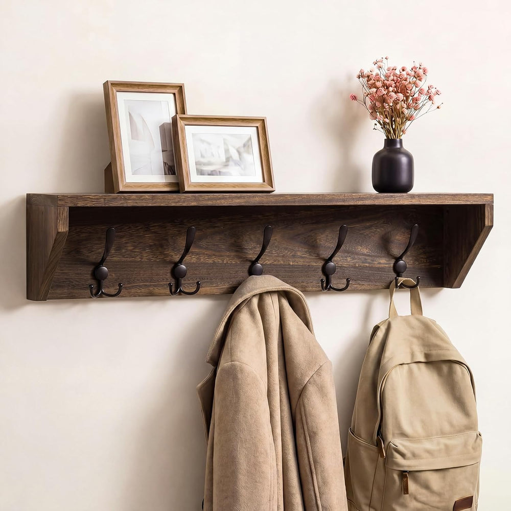 Geelin 35 Inch Wall Shelf with Hooks and Shelf Organizer