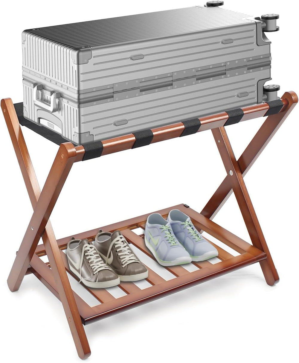 Smuxee Fully Assembled Walnut Luggage Rack, Upgraded Bamboo Foldable Suitcase...
