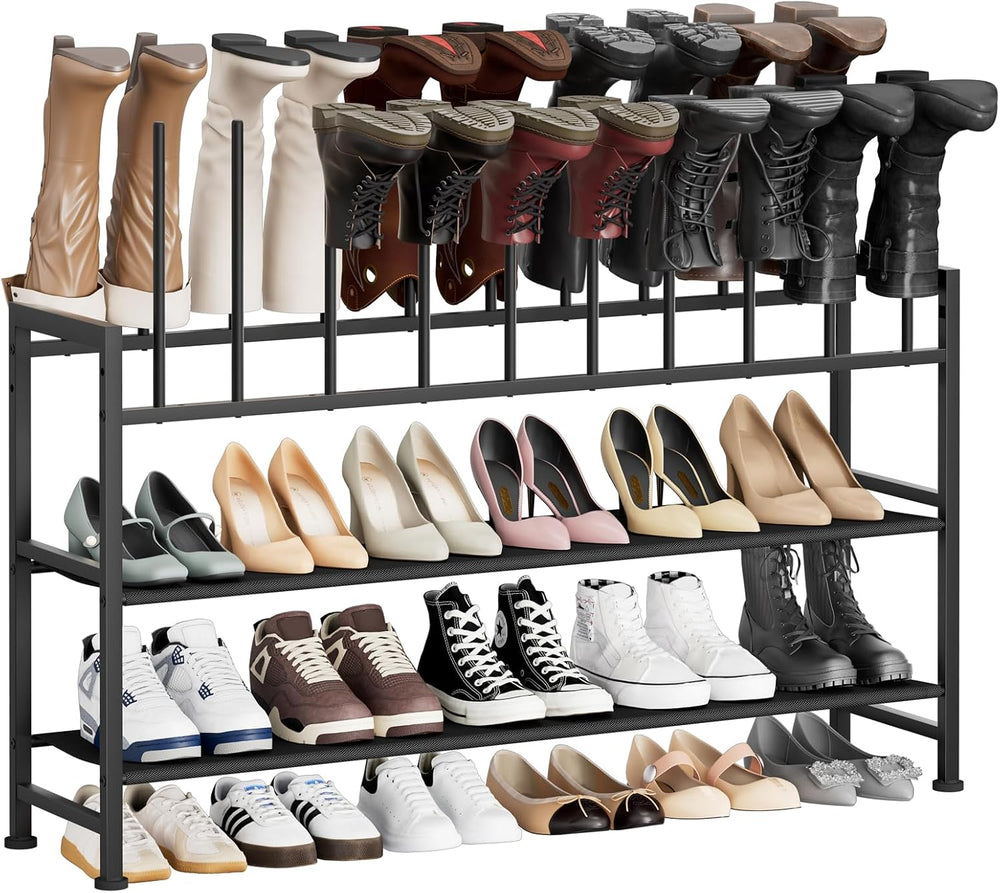 DIMJ Boot Rack 4-Tier - Black Metal Boot Storage Rack for Tall Boots Organize...