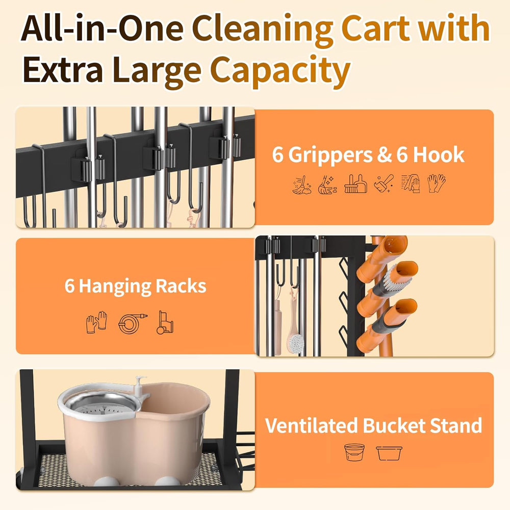 Broom Holder with Cleaning Supplies Organizer, 18" Wx11.8 Dx34.6 H