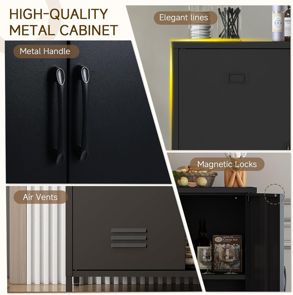 Metal Storage Cabinet,Storage Locker Cabinet with Shelves 2 Door Lockable Cab...