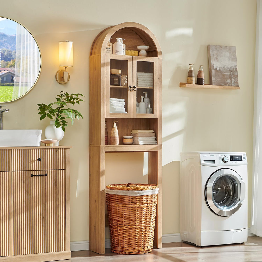 IFGET Arched Over The Toilet Storage Cabinet with Acrylic Doors,Natural Oak