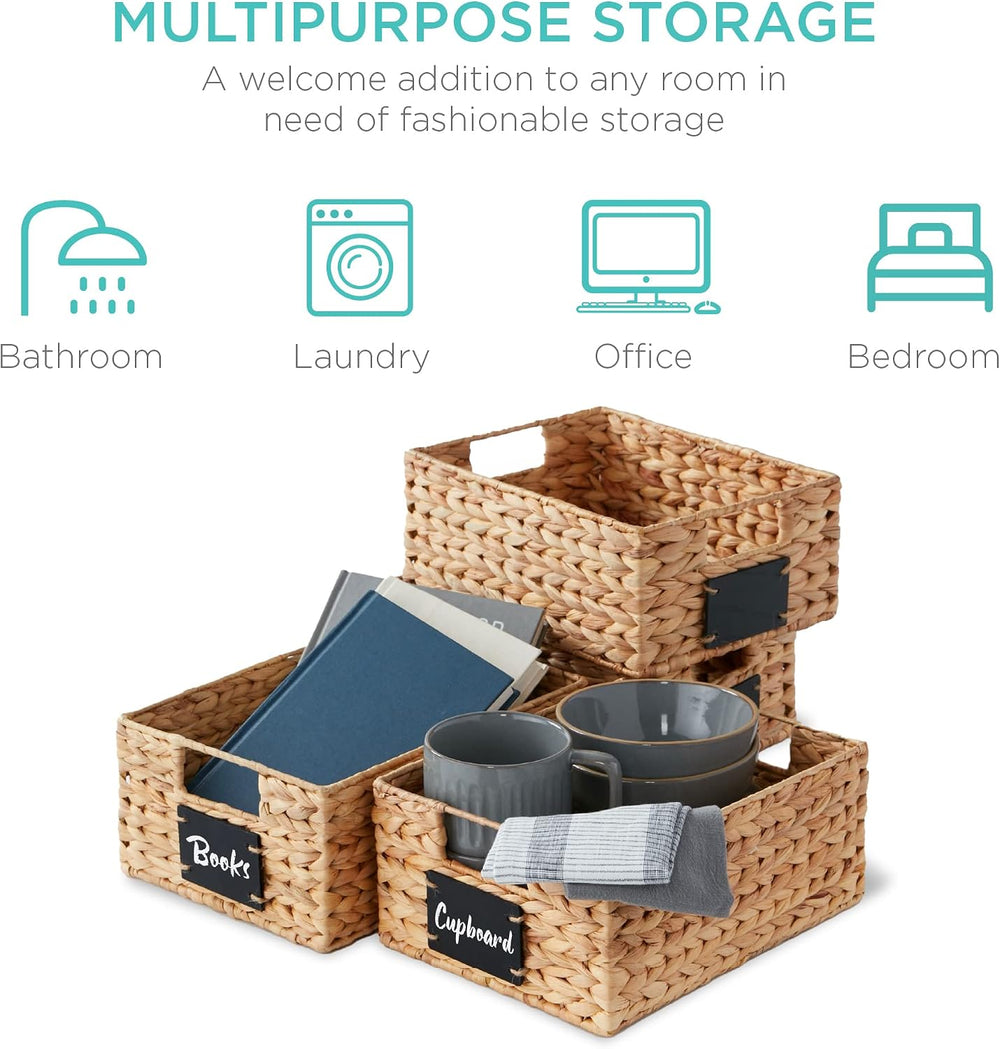 Best Choice Products Set of 4 9x12in Water Hyacinth Pantry Baskets, Woven Org...