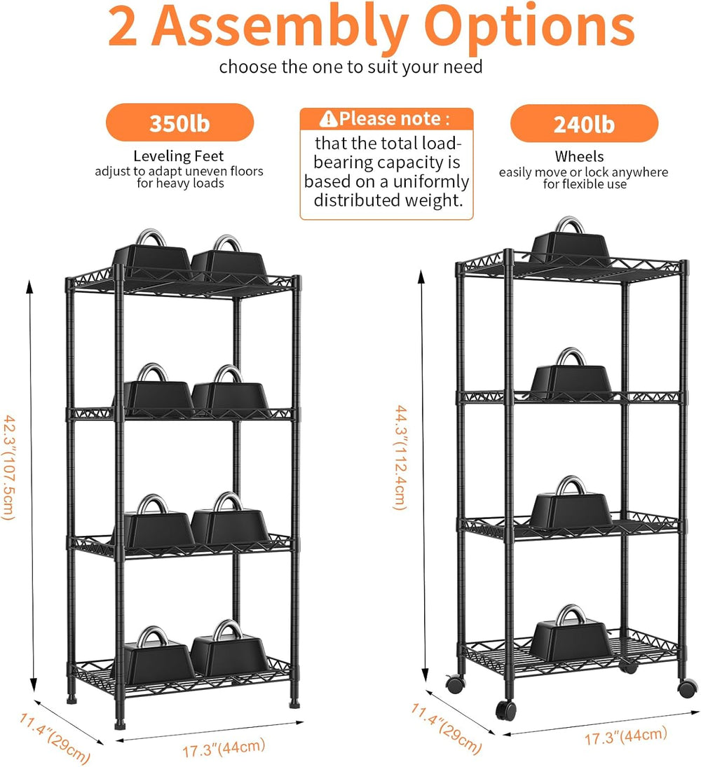 4-Tier Wire Shelf Metal Rack, Narrow Wire Shelving Unit, Small Wire Shelf