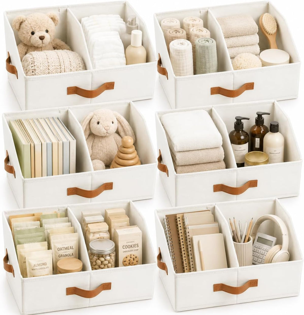 HOMELUX THEORY Closet Organizers Storage, Medium Collapsible Bin 6pc, Ivory