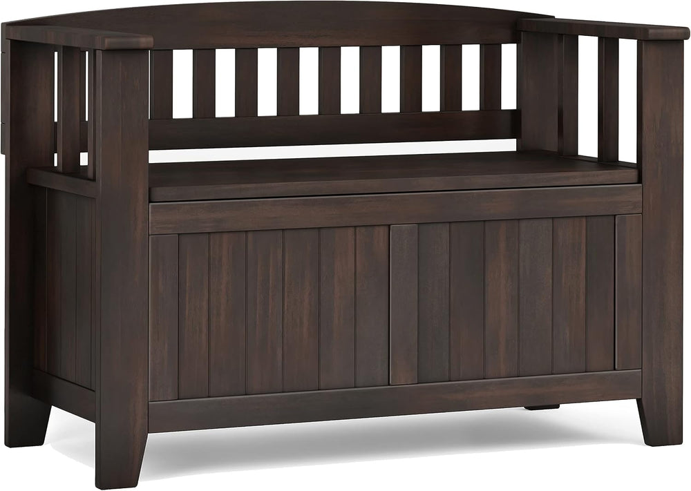SIMPLIHOME Acadian Storage Bench and Shoe Cabinet Set in Brunette Brown