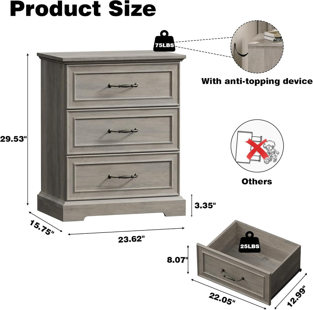 Farmhouse 3 Drawers Dresser for Bedroom, 24" Wide Modern Chest of Drawer...