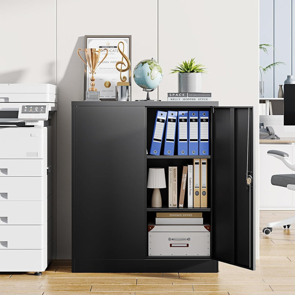 Letaya Metal Storage Cabinets with Lock Door,2 Adjustable Shelves Organizer S...