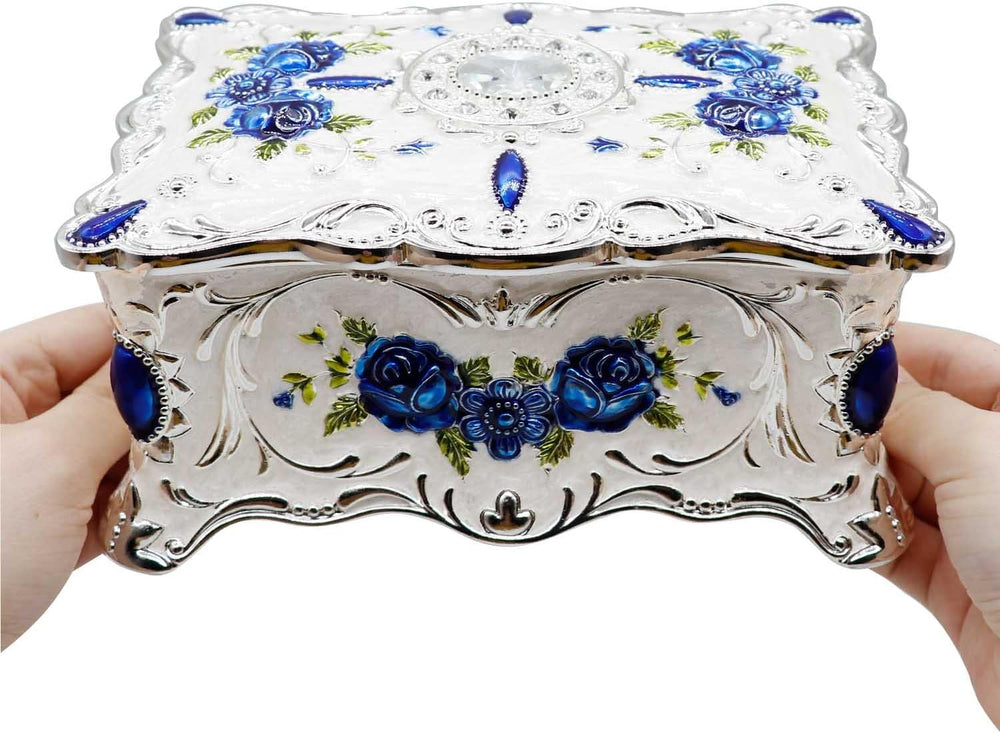 Luxury Vintage Rectangle Metal Alloy Jewelry Box Trinket Organizer Storage Bo...