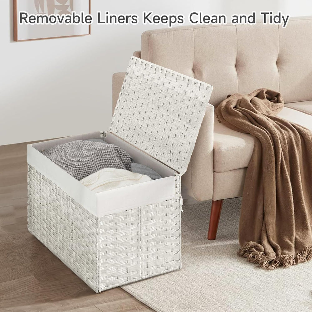 240L Wicker Storage Basket with Lid, Handwoven Rattan Large Shelf Basket with...