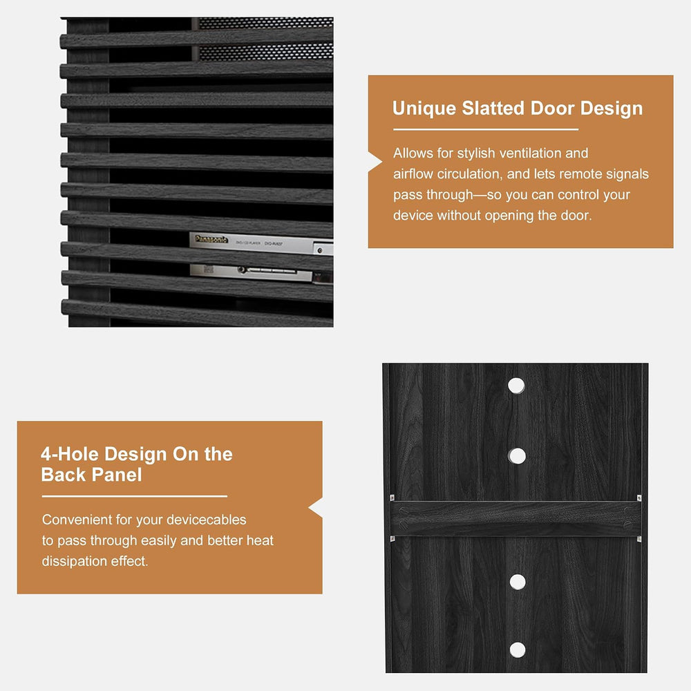 LEVNARY 5-Tier AV Media Cabinet with Grille Door, Modern Wooden Stereo Rack w...