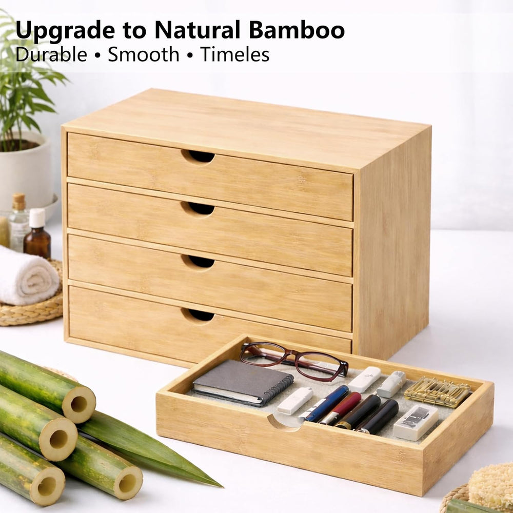 Neando Bamboo Desk Organizer with Drawers, 4-Tier Wooden Desk Organizer, Smal...