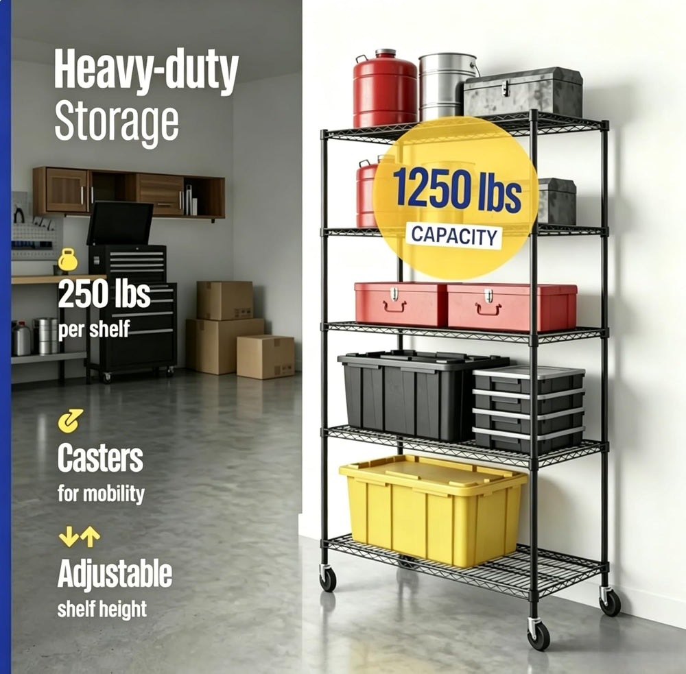 Simple Deluxe 5-Tier Heavy Duty Storage Shelving Unit, 1250 Lbs Loading Capac...