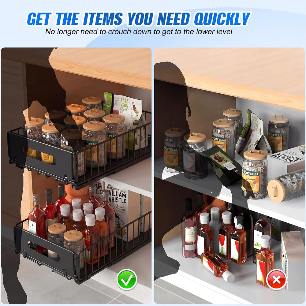 Pull Out Cabinet Organizer, No Drill Slide Out Pantry Drawer 2 Pack