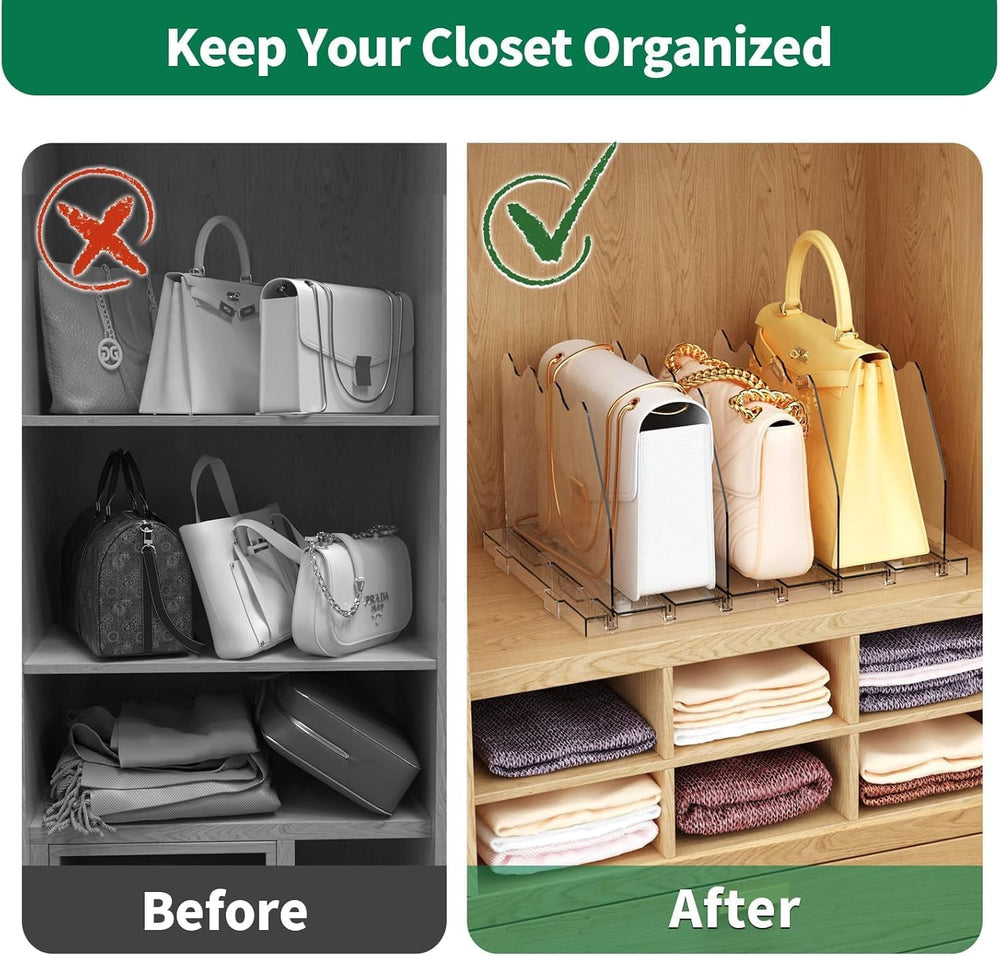 SPACEKEEPER Adjustable Shelf Divider for Closet,2 Pcs Clear Purse Organizer
