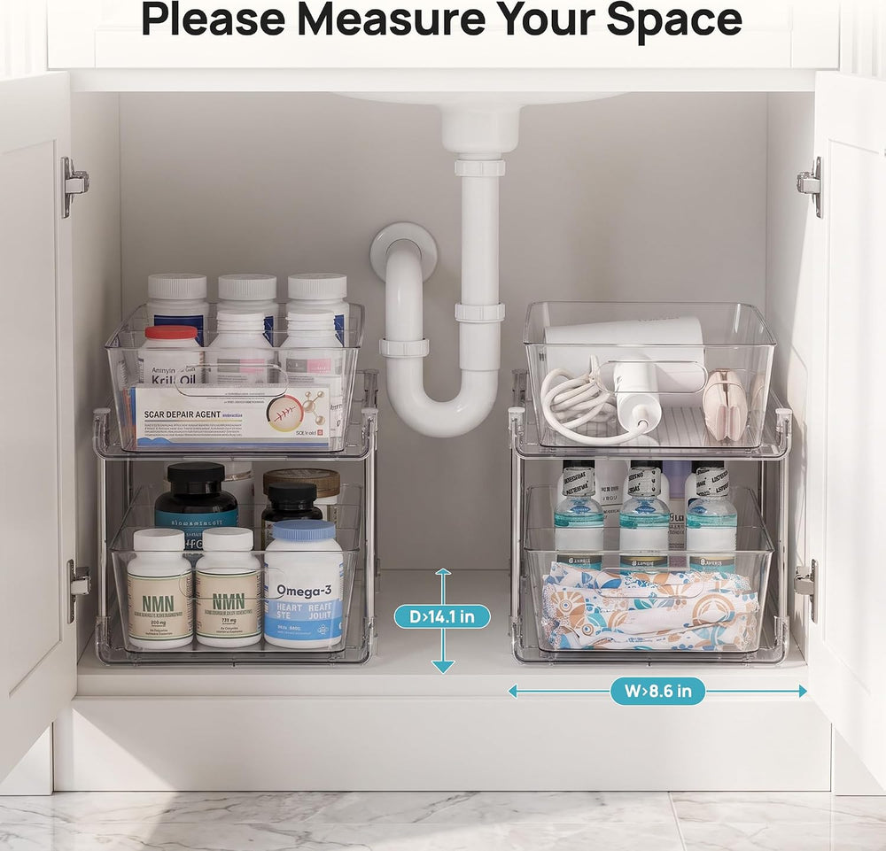 Vtopmart 2 Pack Larger Pull Out Bathroom Under Sink Organizer (M-Standard)