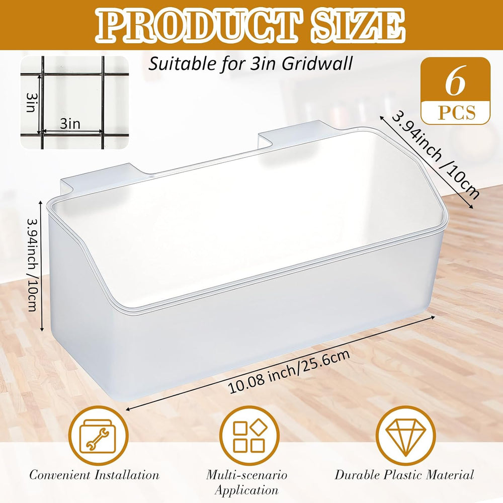 Vercraft 6 Pcs Clear Grid Wall Baskets 10 x 4 Inch