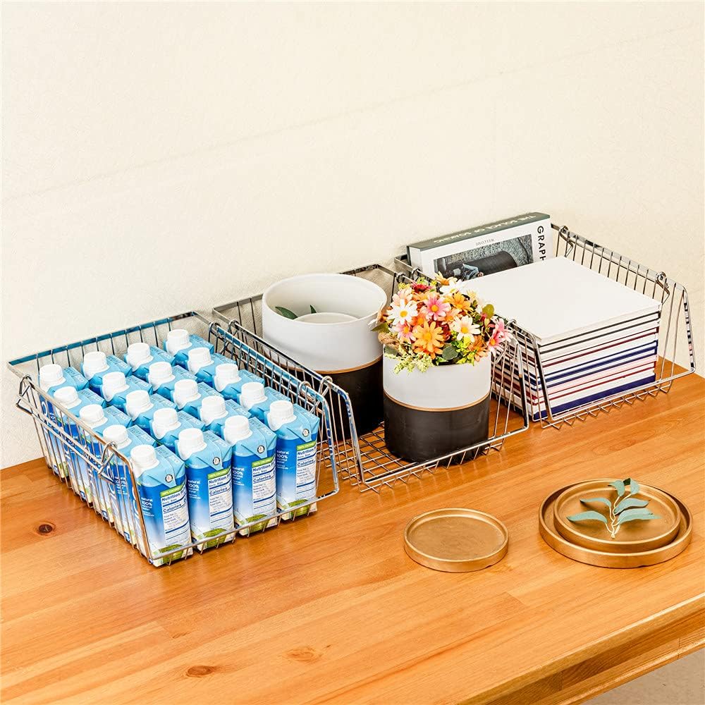 SANNO Stacking Baskets Bin Baskets Wire Storage Baskets Organization Farmhous...