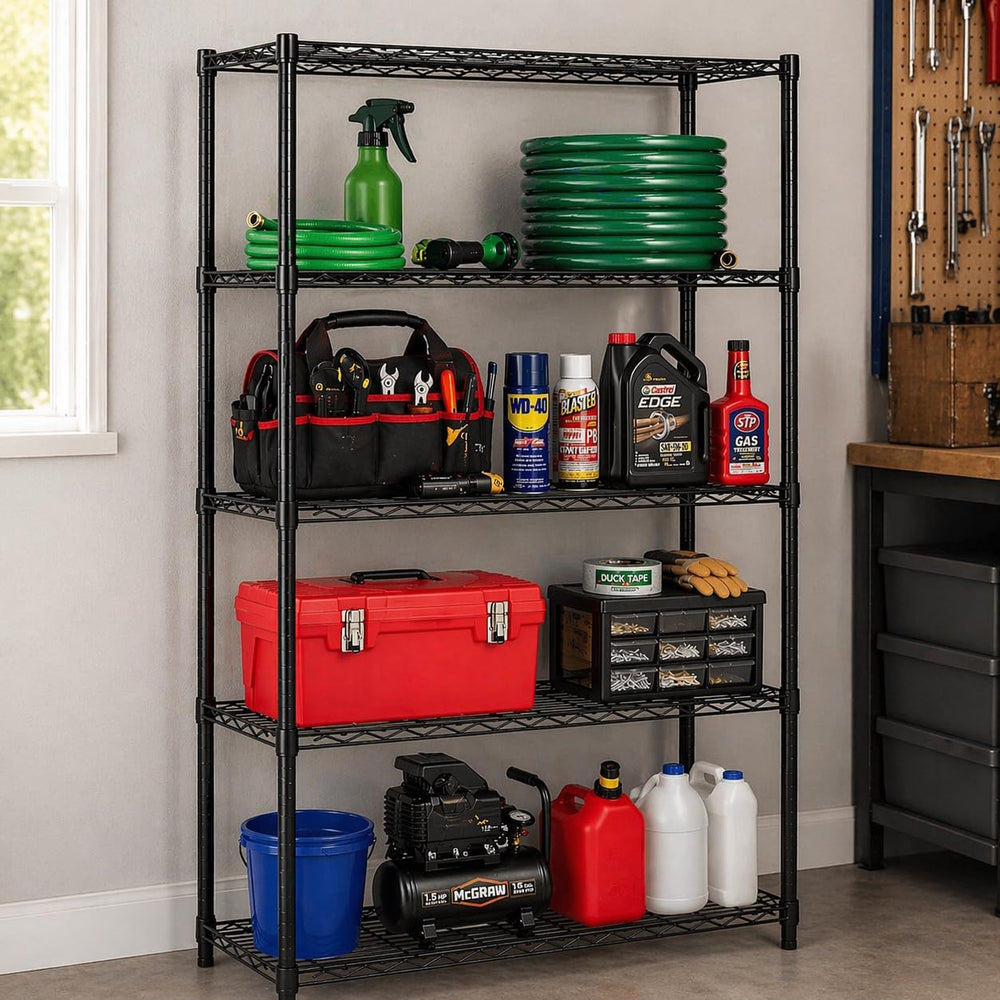 Honey-Can-Do 5-Tier Black Wire Shelf, NSF, 200 lb/Shelf, 36x14x72 in