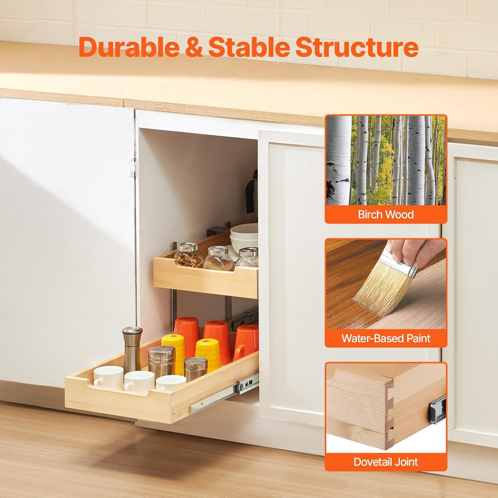 VEVOR 2 Tier Pull Out Cabinet Organizer, 14" W x 21" D Cabinet Draw...