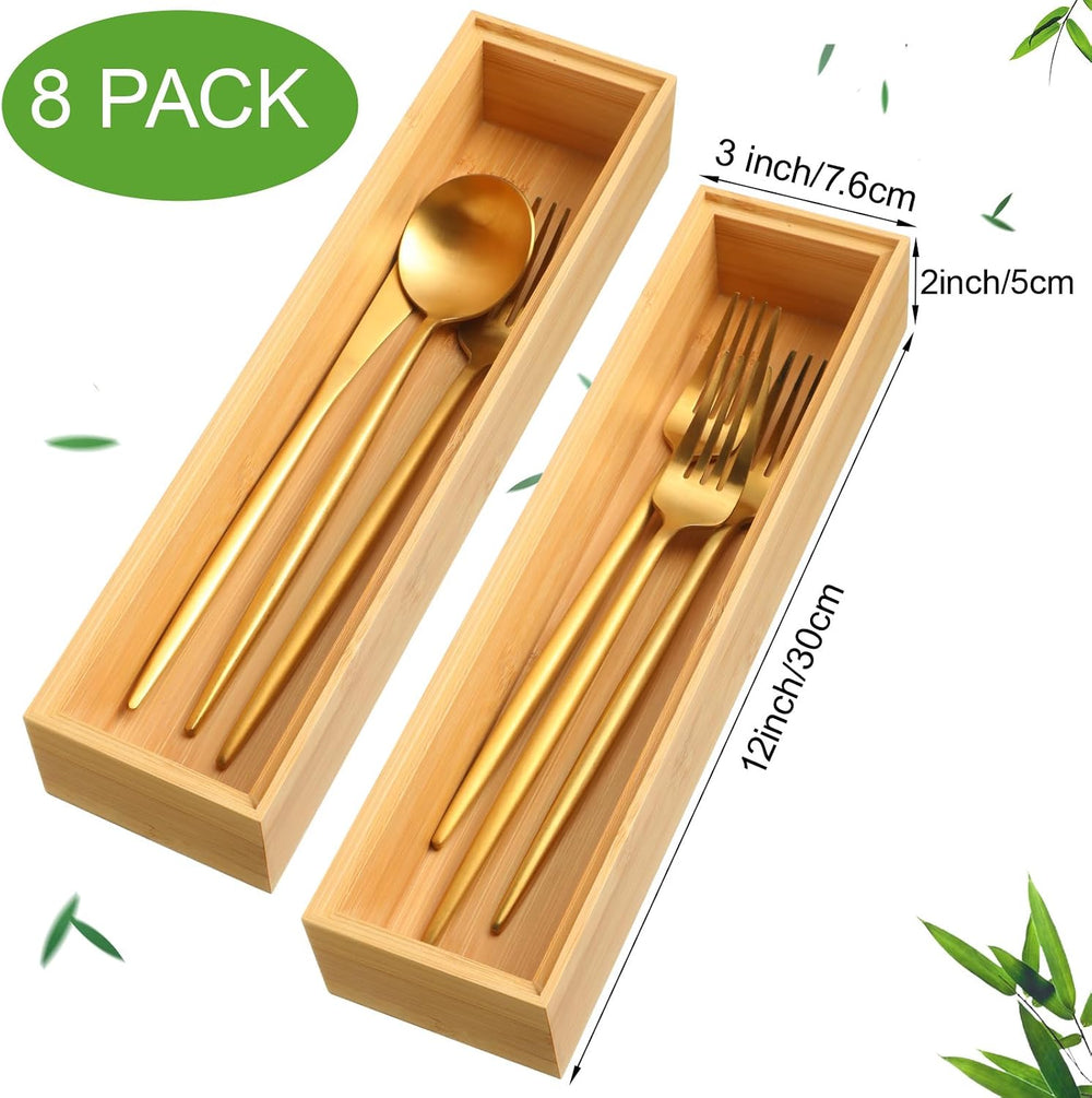 Kigley 8 Pcs Bamboo Drawer Organizer for Kitchen, 12x3x2 Inch, Wood