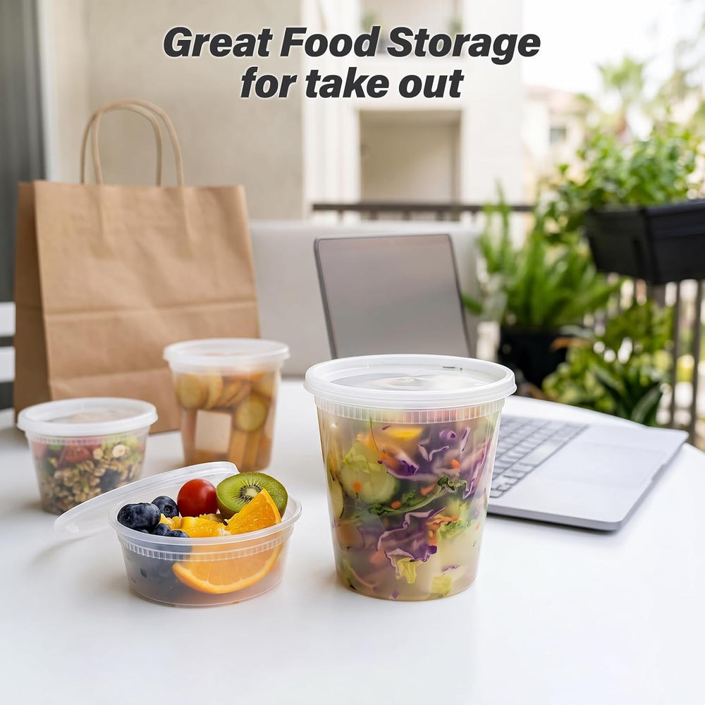 Dealusy 60 Set Deli Containers with Lids, 32/16/8 oz X 20 Set Each