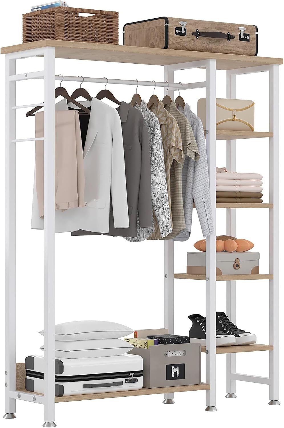 VECELO Open Garment Clothing Rack, Free-Standing Heavy Duty Storage Closet wi...