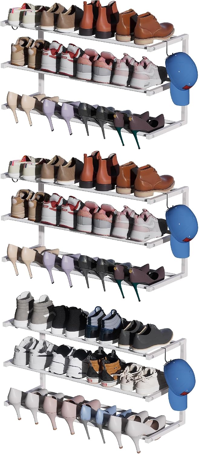 3 Pack Wall Mounted Shoe Rack, 3 Tier Hanging Shoe Rack Holds 36 Pairs, 17&qu...