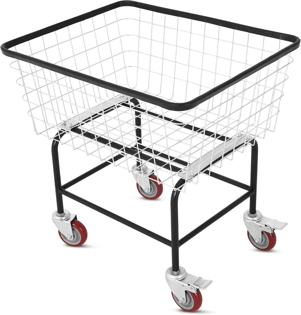 4.5-Bushel Rolling Laundry Cart with Wheels, Steel Clothing Storage