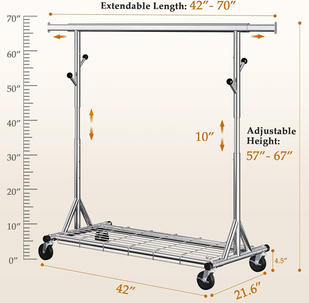 Gewudraw Clothes Rack Heavy Duty 630 LBS Capacity-Rolling Clothing Rack