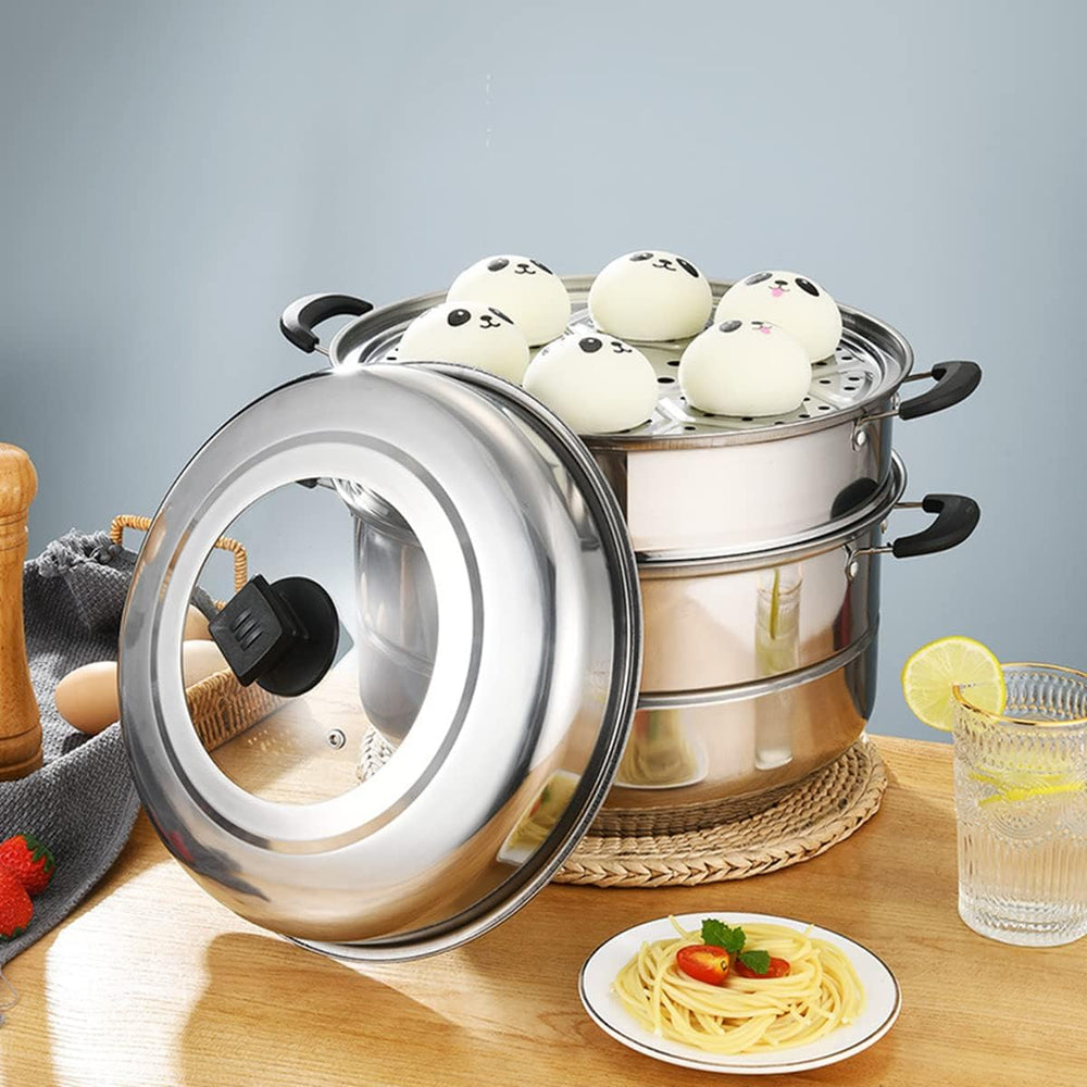 Steamer Pot 11inch Steam Pots for Cooking Steamer Pot with Lid 3-tier Multipu...