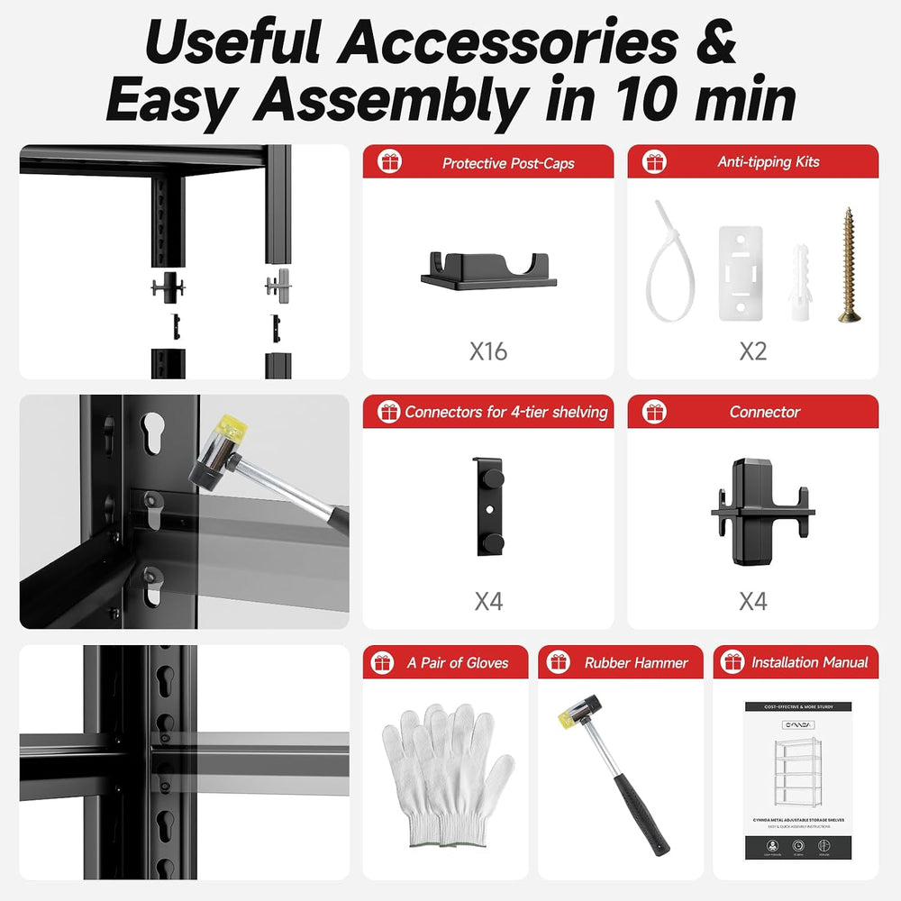 4-Tier Garage Shelving Heavy Duty 2800LBS Garage Storage Rack 60" W Base...