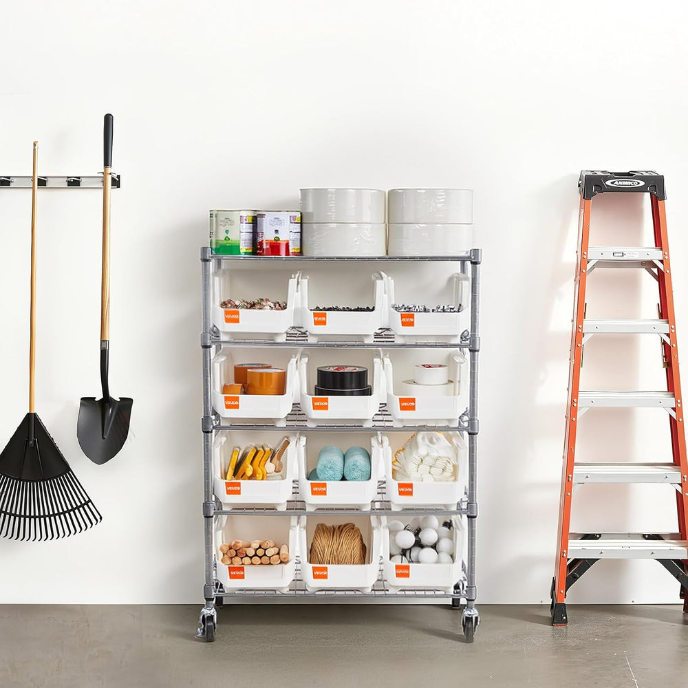 VEVOR 5-Tier Rolling Bin Storage Rack, 12 Organizer Bins, Bin Rack Storage St...